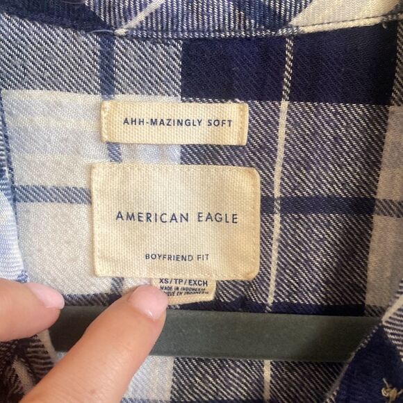American Eagle boyfriend fit- softest-blue and white flannel size XS - Picture 5 of 12
